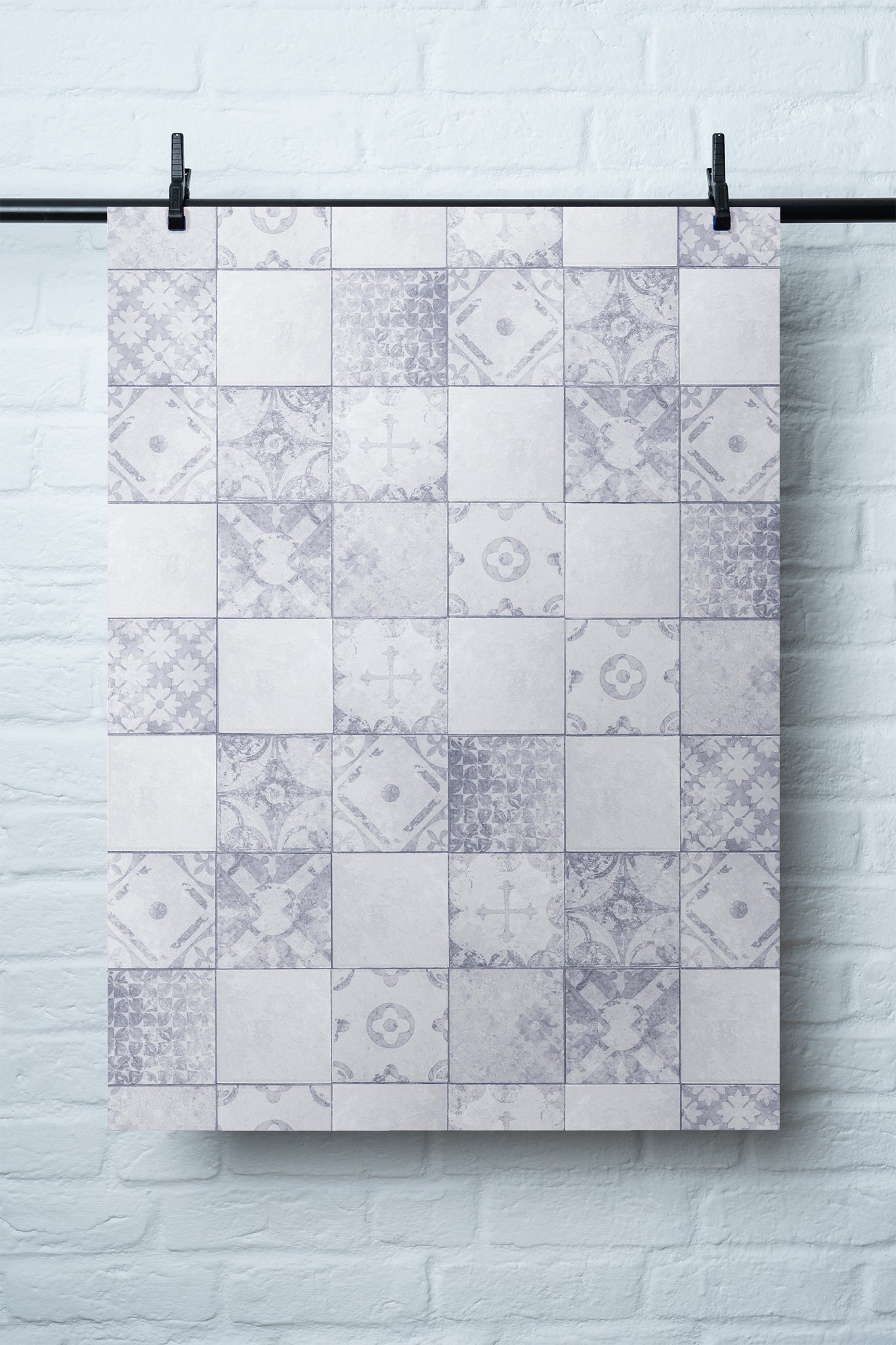 Backdrop Graupensuppe in weiß-blauer Fliesenoptik, vielseitig einsetzbar für Produktfotografie und Food-Fotografie, lebensmittelecht, ideal als Fotohintergrund oder Fotountergrund, 60 x 90 cm