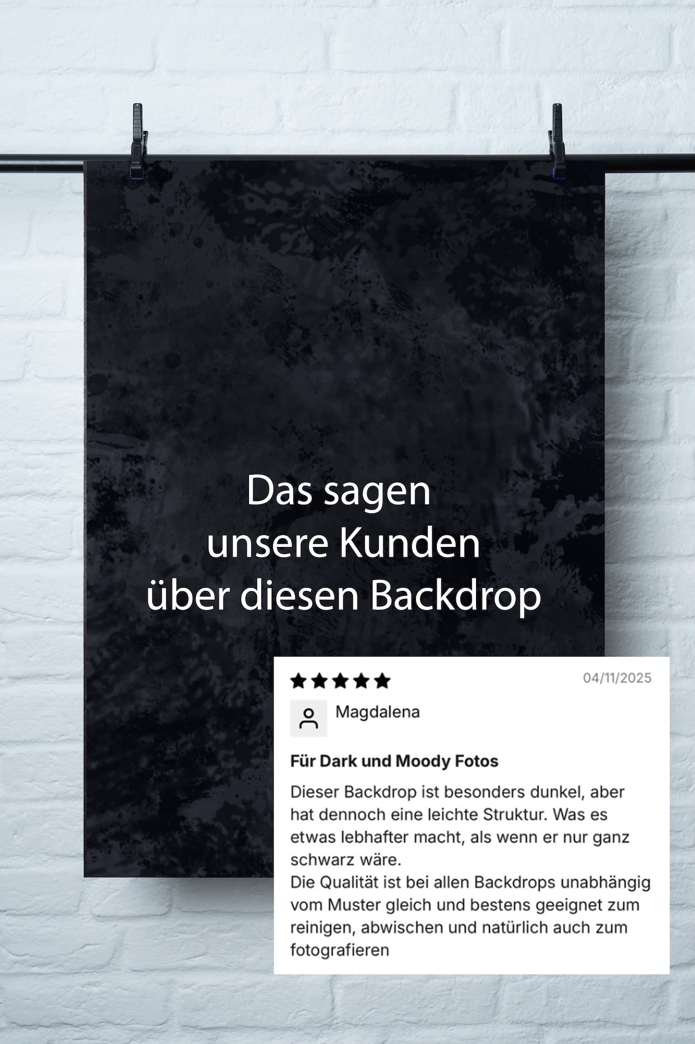 Vinyl Backdrop „Wassermelonenkern“ – Schwarzer Fotohintergrund mit Kundenbewertung, Made in Germany, 60x90cm